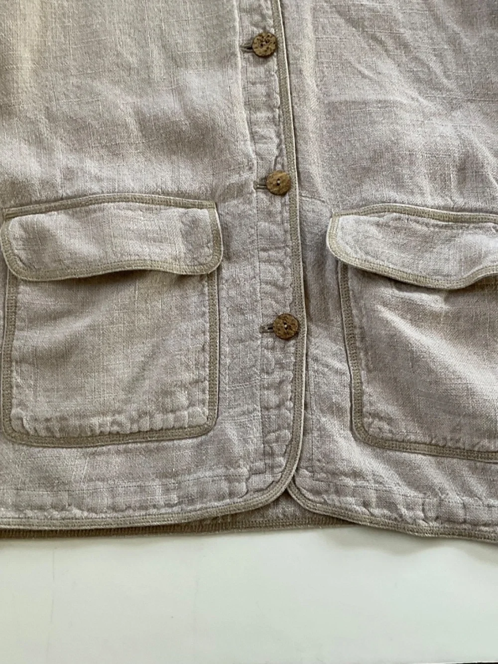 VTG Gap 100% Linen Button Up Jacket S Tan Utility Lagenlook Slouchy Chore Coat - Picture 9 of 9